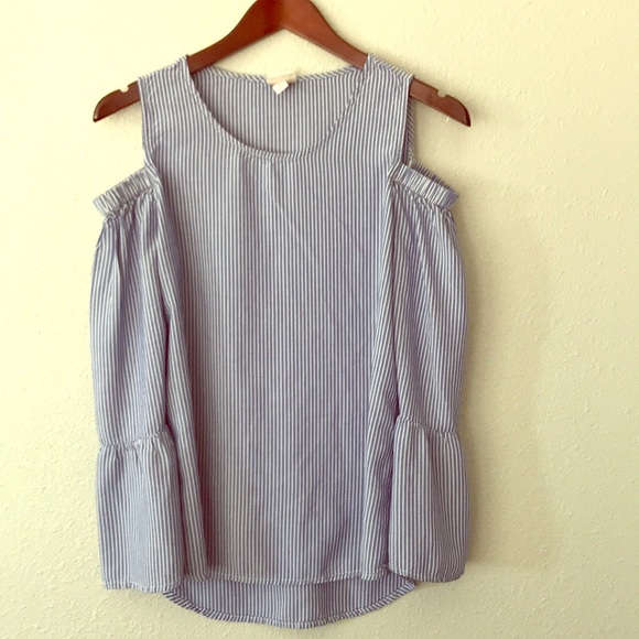 Merona Tops - Merona cold shoulder blue white striped top Merona Tops - Merona cold shoulder blue white striped top